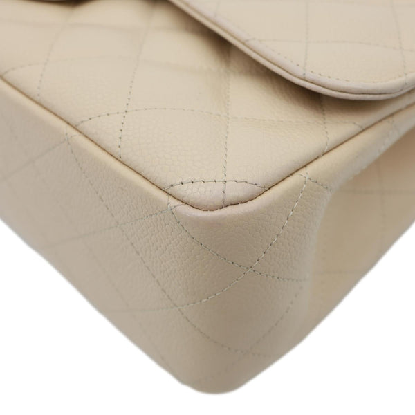 CHANEL Jumbo Classic Double Flap Caviar Leather Shoulder Bag Beige