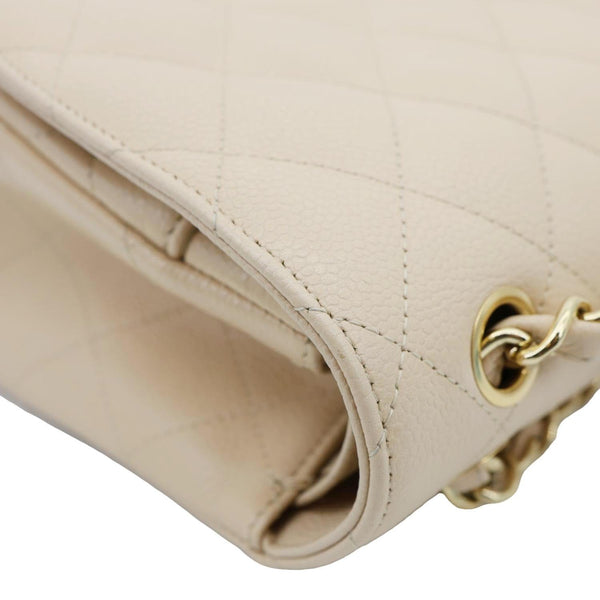CHANEL Jumbo Classic Double Flap Caviar Leather Shoulder Bag Beige