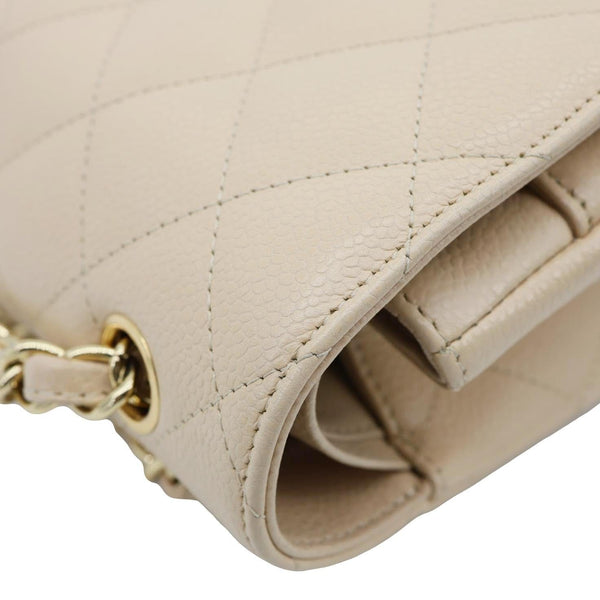CHANEL Jumbo Classic Double Flap Caviar Leather Shoulder Bag Beige