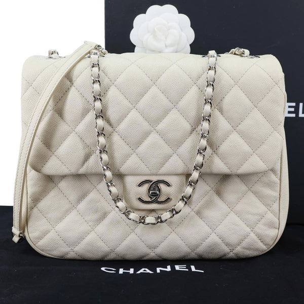 CHANEL Urban Companion Flap Quilted Caviar Leather Crossbody Bag Off White