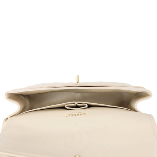 CHANEL Jumbo Classic Double Flap Caviar Leather Shoulder Bag Beige