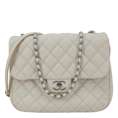 CHANEL Urban Companion Flap Quilted Caviar Leather Crossbody Bag Off White