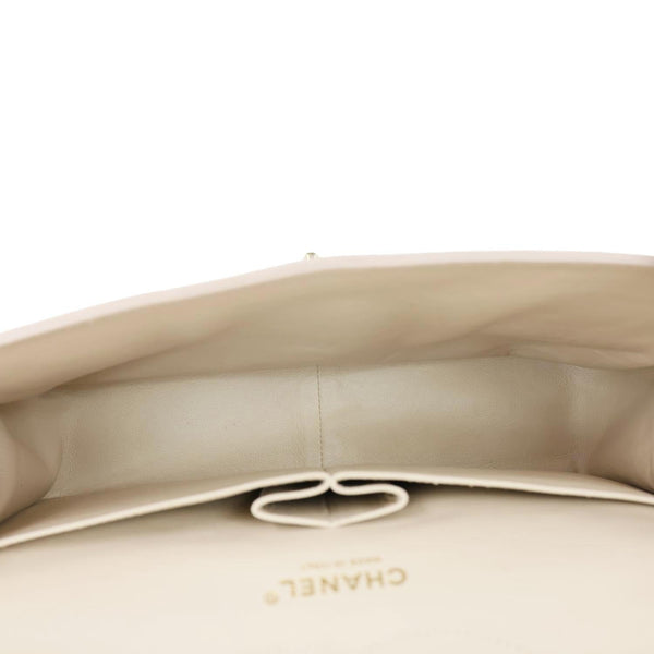 CHANEL Jumbo Classic Double Flap Caviar Leather Shoulder Bag Beige