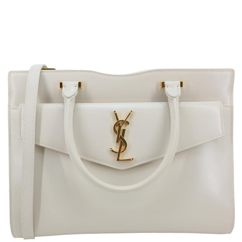 YVES SAINT LAURENT Uptown Smooth Leather Tote Bag Off White