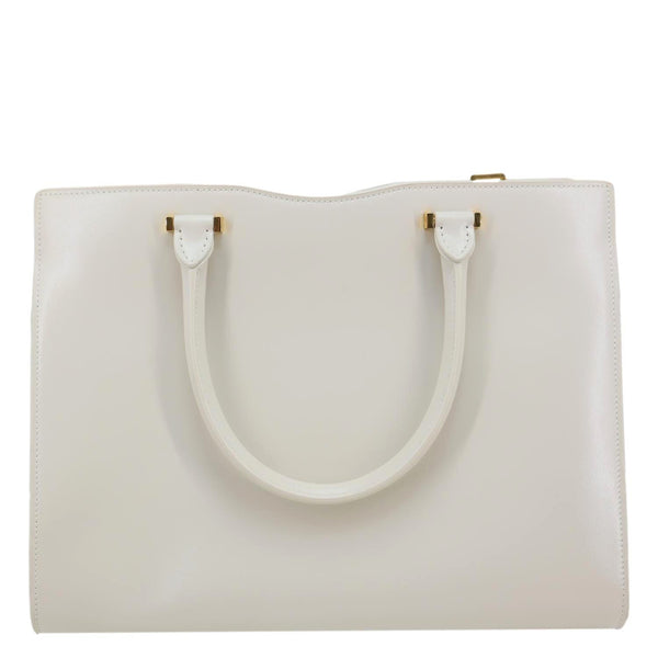 YVES SAINT LAURENT Uptown Smooth Leather Tote Bag Off White