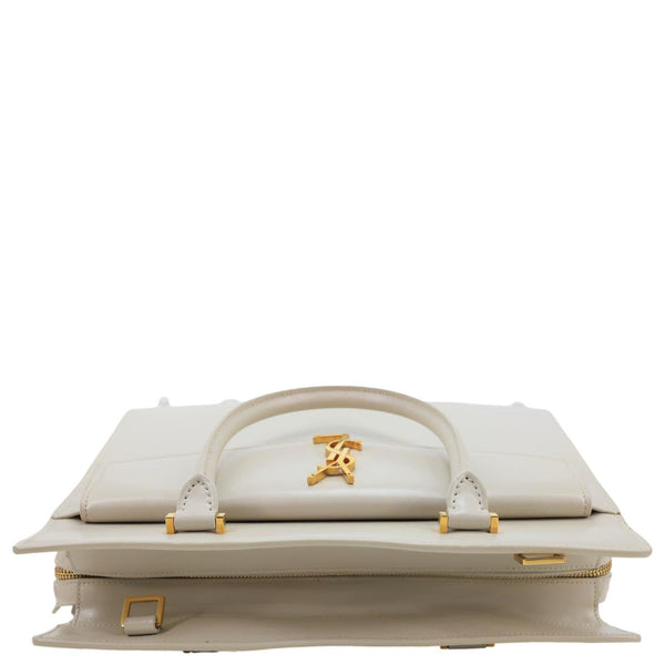 YVES SAINT LAURENT Uptown Smooth Leather Tote Bag Off White