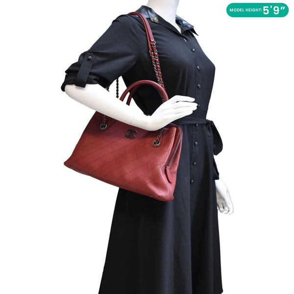 CHANEL Urban Small Grained Vegetal Calfskin Leather Shopping Tote Bag Burgundy