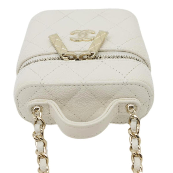 CHANEL Handle With Care Quilted Caviar Leather  Vanity Case White