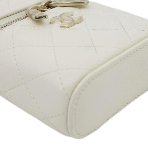 CHANEL Handle With Care Quilted Caviar Leather  Vanity Case White