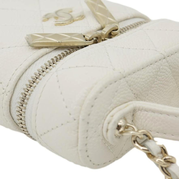 CHANEL Handle With Care Quilted Caviar Leather  Vanity Case White