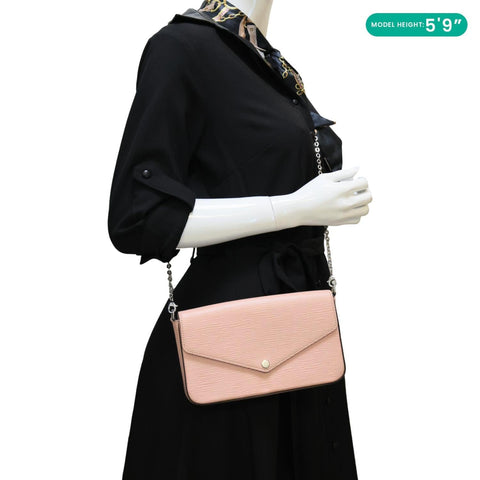 LOUIS VUITTON Felicie Pochette Epi Leather Crossbody Bag Pink