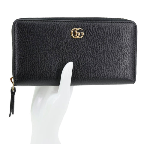GUCCI GG Marmont Leather Zip Around Wallet Black 456117
