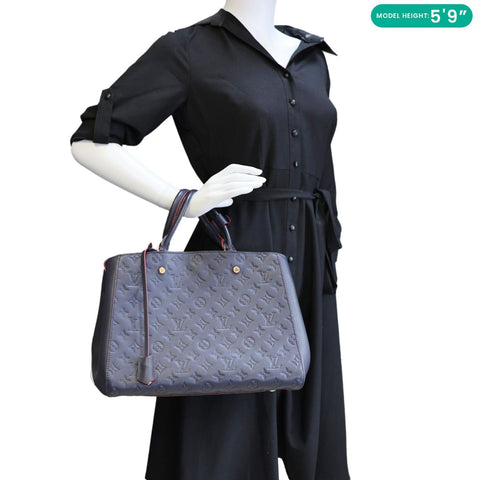 LOUIS VUITTON Montaigne MM Monogram Empreinte Shoulder Bag Navy Blue
