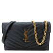 YVES SAINT LAURENT Envelope Grain De Poudre Chevron Leather Chain Crossbody Bag Black