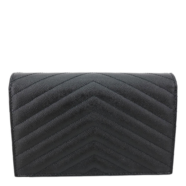 YVES SAINT LAURENT Envelope Grain De Poudre Chevron Leather Chain Crossbody Bag Black