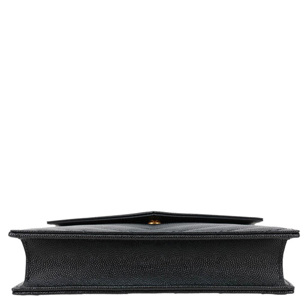 YVES SAINT LAURENT Envelope Grain De Poudre Chevron Leather Chain Crossbody Bag Black