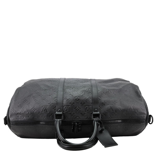 LOUIS VUITTON Keepall 50 Bandouliere Monogram Shadow Embossed Leather Travel Bag Black