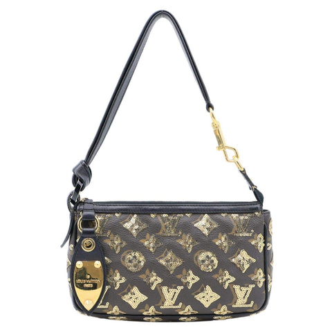 LOUIS VUITTON Mini Pochette Monogram Sequins Eclipse Accessoires Pouch Brown