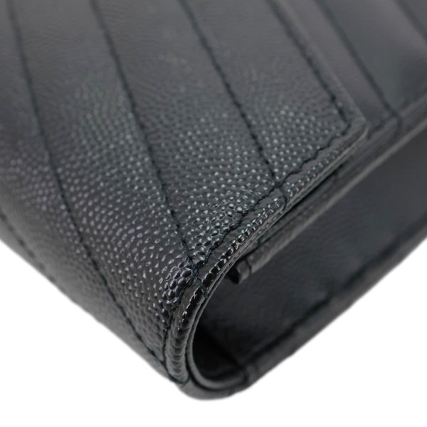 YVES SAINT LAURENT Envelope Grain De Poudre Chevron Leather Chain Crossbody Bag Black