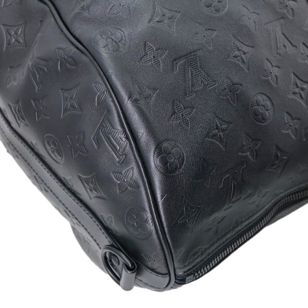 LOUIS VUITTON Keepall 50 Bandouliere Monogram Shadow Embossed Leather Travel Bag Black
