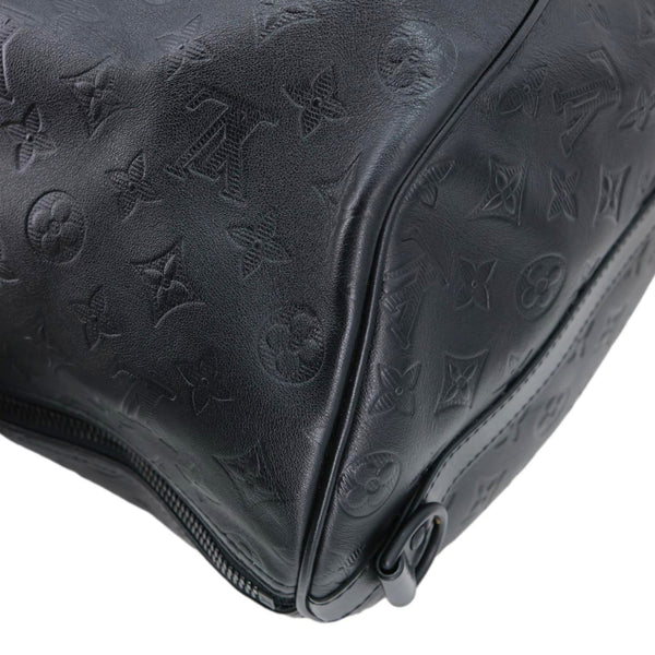LOUIS VUITTON Keepall 50 Bandouliere Monogram Shadow Embossed Leather Travel Bag Black
