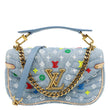 LOUIS VUITTON New Wave Embroidered Monogram Denim Chain Shoulder Bag Blue
