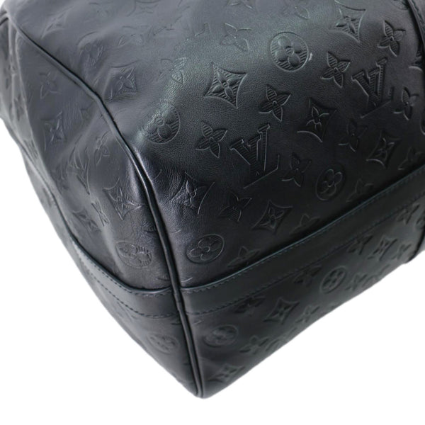LOUIS VUITTON Keepall 50 Bandouliere Monogram Shadow Embossed Leather Travel Bag Black