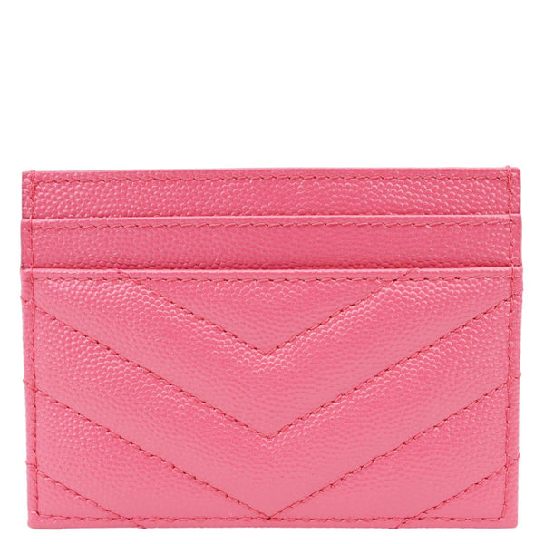 YVES SAINT LAURENT Cassandre Monogram Grain De Poudre Leather Card Holder Pink