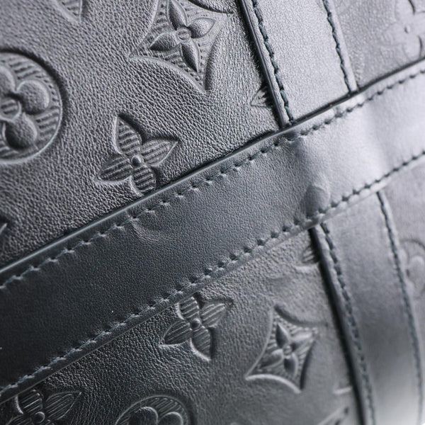 LOUIS VUITTON Keepall 50 Bandouliere Monogram Shadow Embossed Leather Travel Bag Black