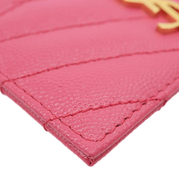 YVES SAINT LAURENT Cassandre Monogram Grain De Poudre Leather Card Holder Pink