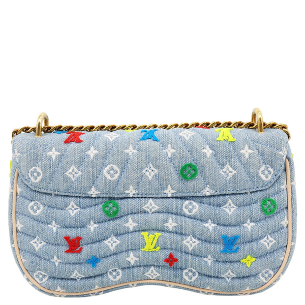 LOUIS VUITTON New Wave Embroidered Monogram Denim Chain Shoulder Bag Blue