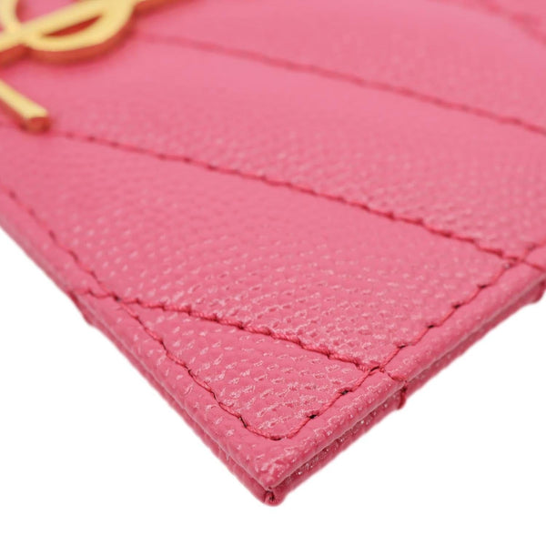 YVES SAINT LAURENT Cassandre Monogram Grain De Poudre Leather Card Holder Pink