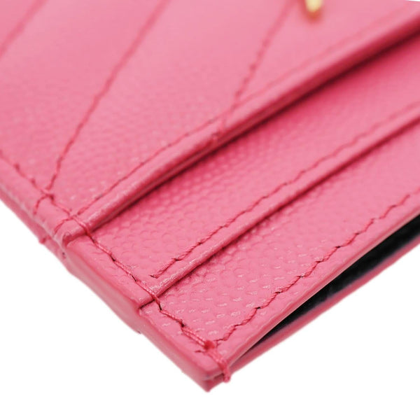 YVES SAINT LAURENT Cassandre Monogram Grain De Poudre Leather Card Holder Pink