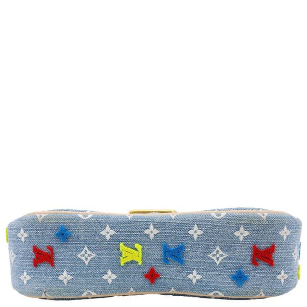 LOUIS VUITTON New Wave Embroidered Monogram Denim Chain Shoulder Bag Blue