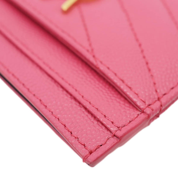 YVES SAINT LAURENT Cassandre Monogram Grain De Poudre Leather Card Holder Pink