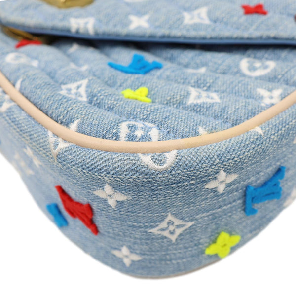 LOUIS VUITTON New Wave Embroidered Monogram Denim Chain Shoulder Bag Blue