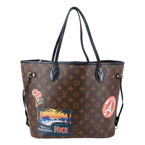 LOUIS VUITTON Neverfull MM World Tour Monogram Canvas Tote Shoulder Bag Brown