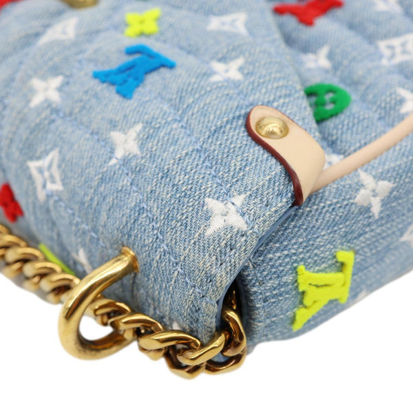 LOUIS VUITTON New Wave Embroidered Monogram Denim Chain Shoulder Bag Blue