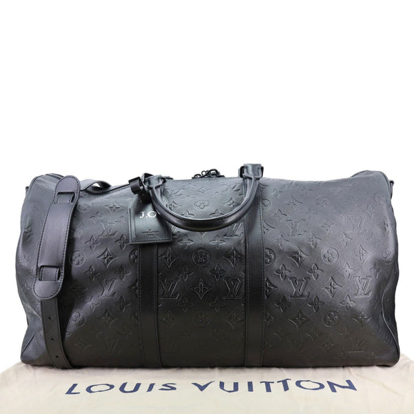 LOUIS VUITTON Keepall 50 Bandouliere Monogram Shadow Embossed Leather Travel Bag Black