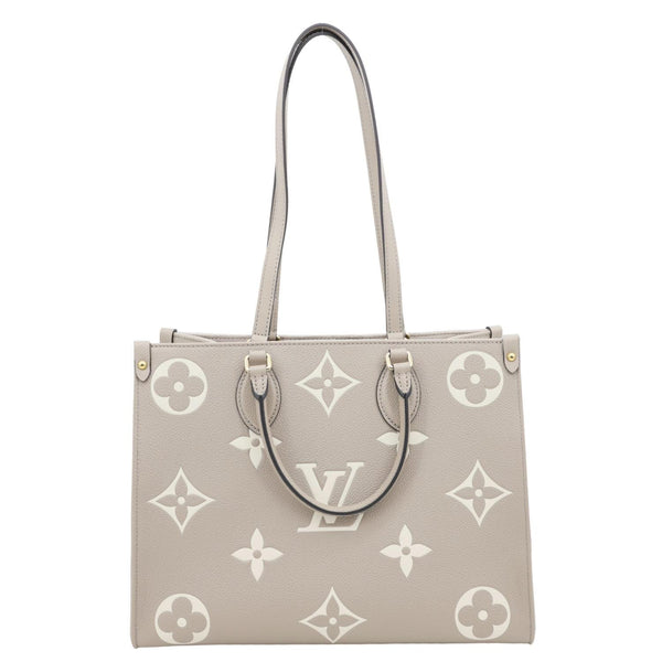 LOUIS VUITTON Onthego MM Giant Monogram Empreinte Leather Tote Bag Beige
