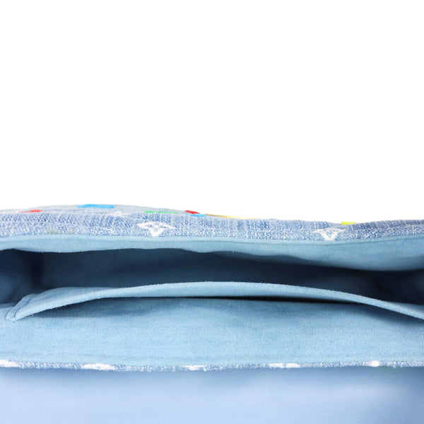 LOUIS VUITTON New Wave Embroidered Monogram Denim Chain Shoulder Bag Blue