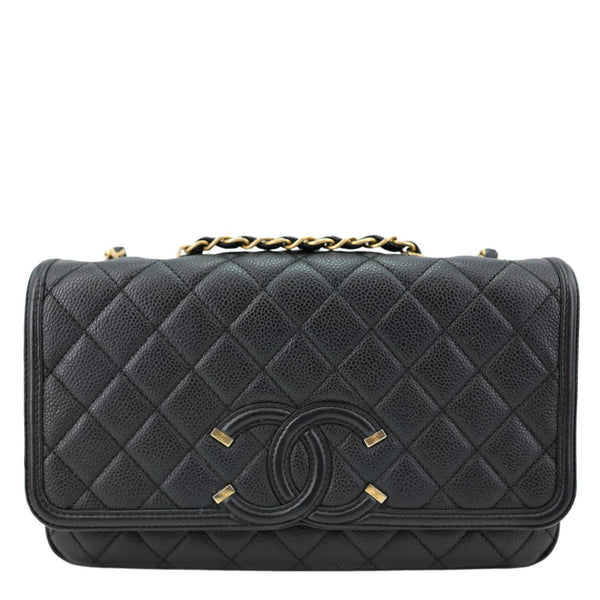 CHANEL CC Filigree Flap Caviar Quilted Leather Crossbody Bag Black