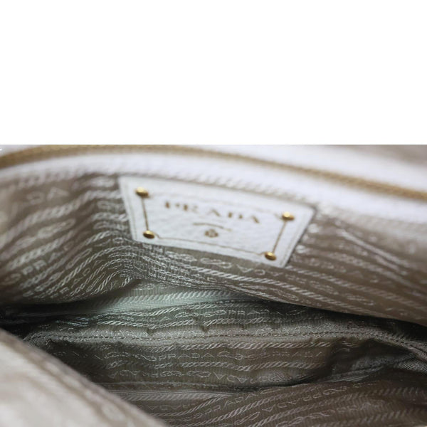 PRADA Logo Small  Jacquard Canvas Messenger Bag Beige