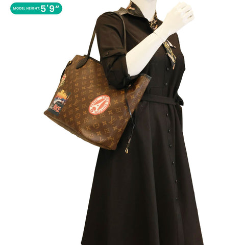 LOUIS VUITTON Neverfull MM World Tour Monogram Canvas Tote Shoulder Bag Brown