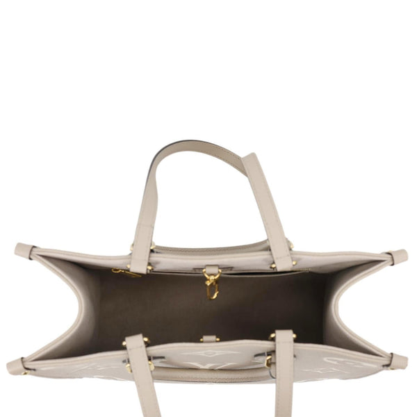 LOUIS VUITTON Onthego MM Giant Monogram Empreinte Leather Tote Bag Beige