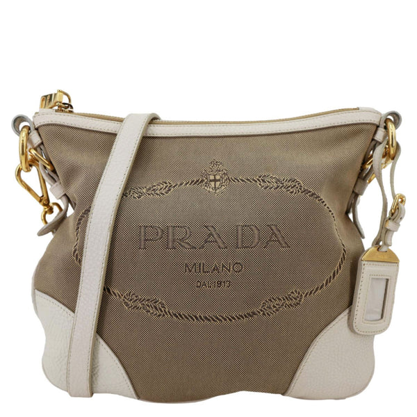 PRADA Logo Small  Jacquard Canvas Messenger Bag Beige