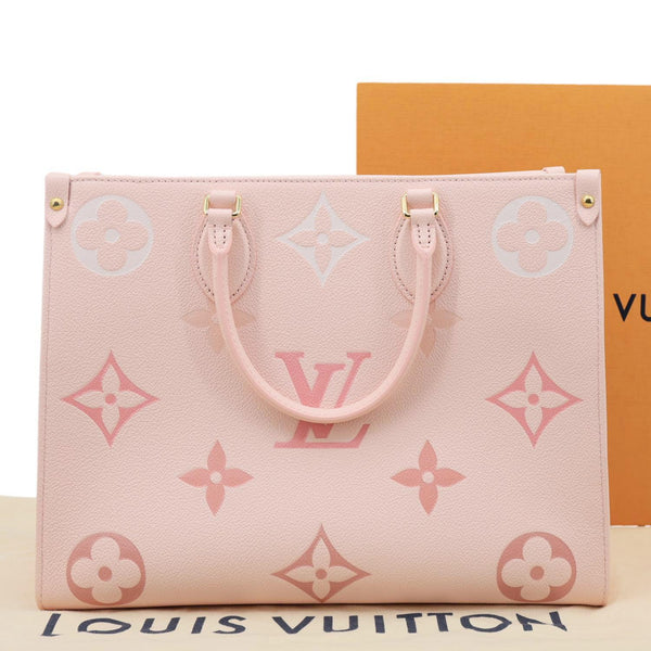 LOUIS VUITTON Onthego MM Giant Monogram Empreinte Leather Tote Bag Pink