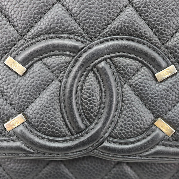 CHANEL CC Filigree Flap Caviar Quilted Leather Crossbody Bag Black