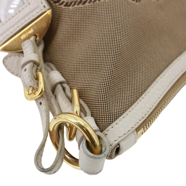 PRADA Logo Small  Jacquard Canvas Messenger Bag Beige
