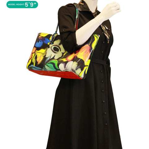 CHRISTIAN LOUBOUTIN Cabata Floral Leather Tote Bag Multicolor